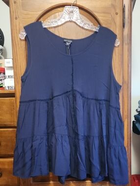 Coco + Carmen Navy Ladder-Trim Sleeveless Top